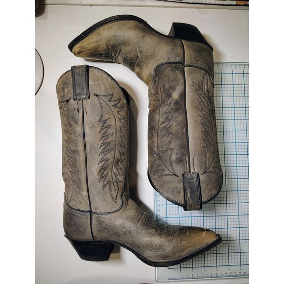 Gray/green Justin Women's Cowboy boots w/ riding heel / pointed toe - Picture 2 of 9